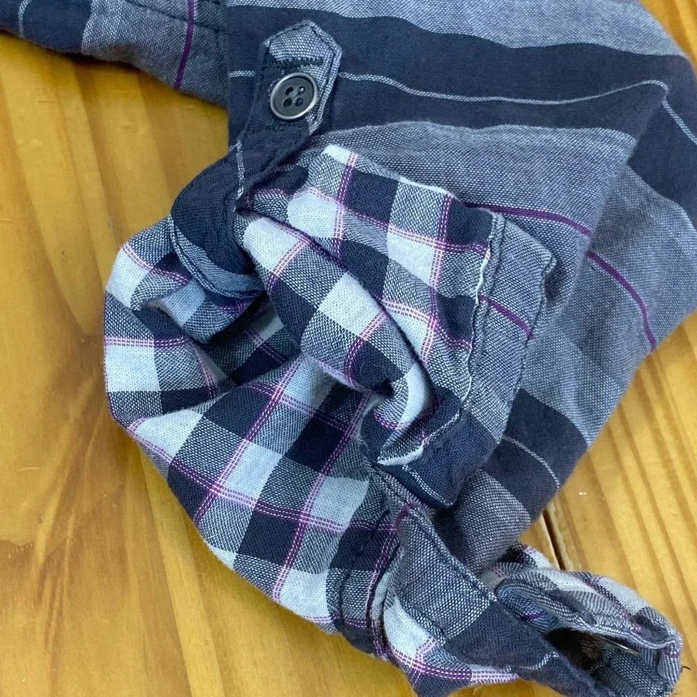 Columbia Women Button Up Hooded Cotton Flannel Shirt S Cotton Purple Gray Plaid - Picture 9 of 11